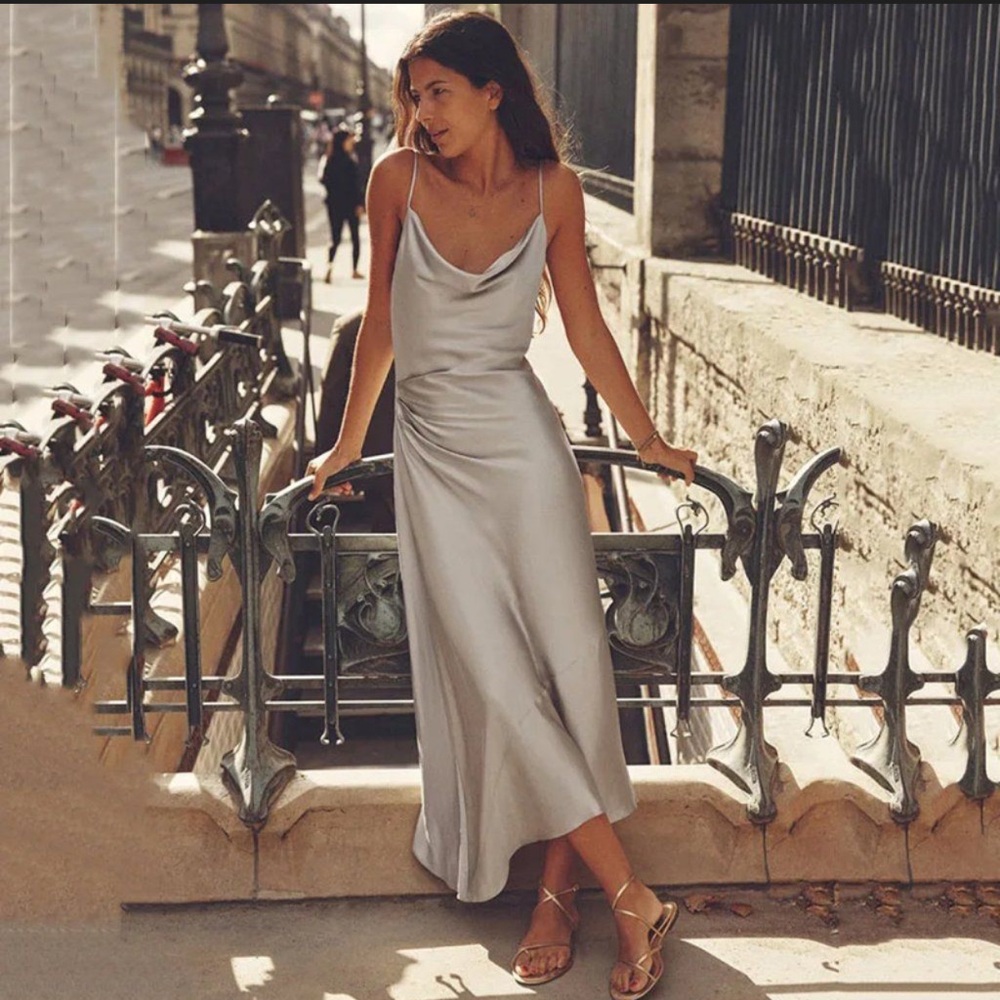 Zara Silver Satin Maxi Dress